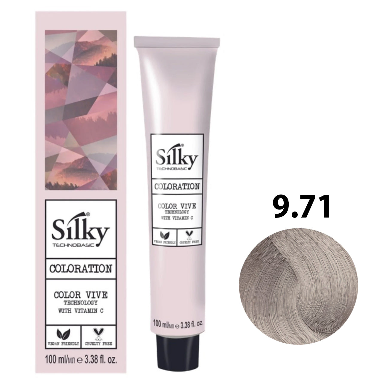 SILKY COLOUR 9.71 - EXTRA LIGHT ASH BROWN BLONDE 100ML bottle front view