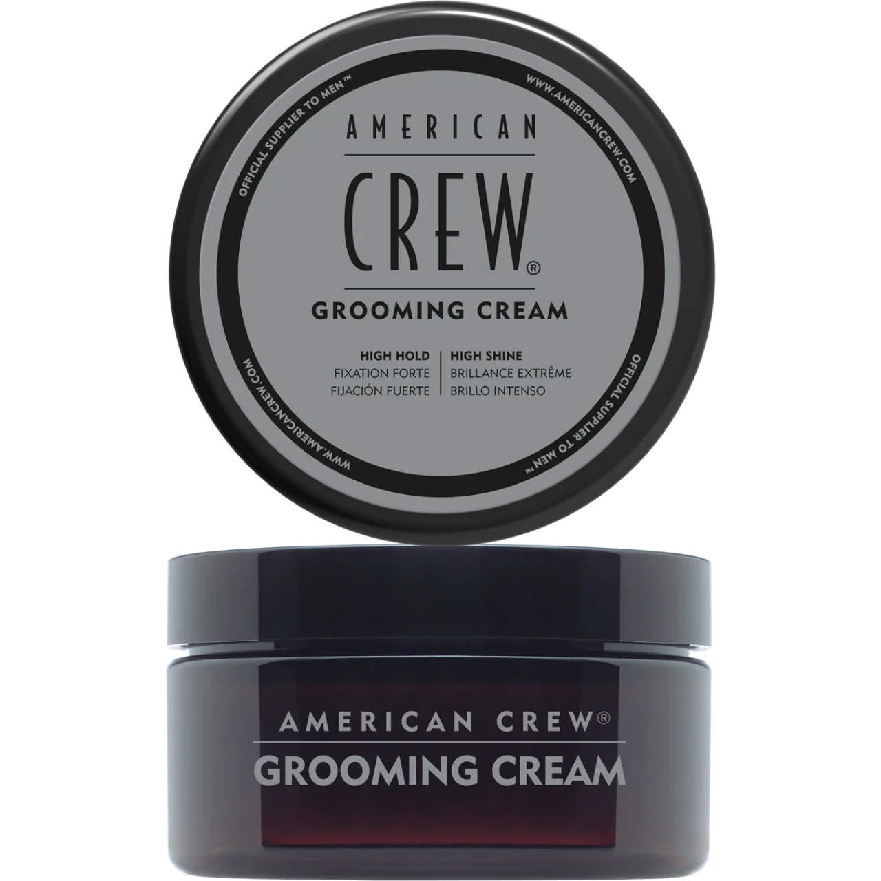 Close-up of American Crew Classic Grooming Cream 85g applied to styled hair