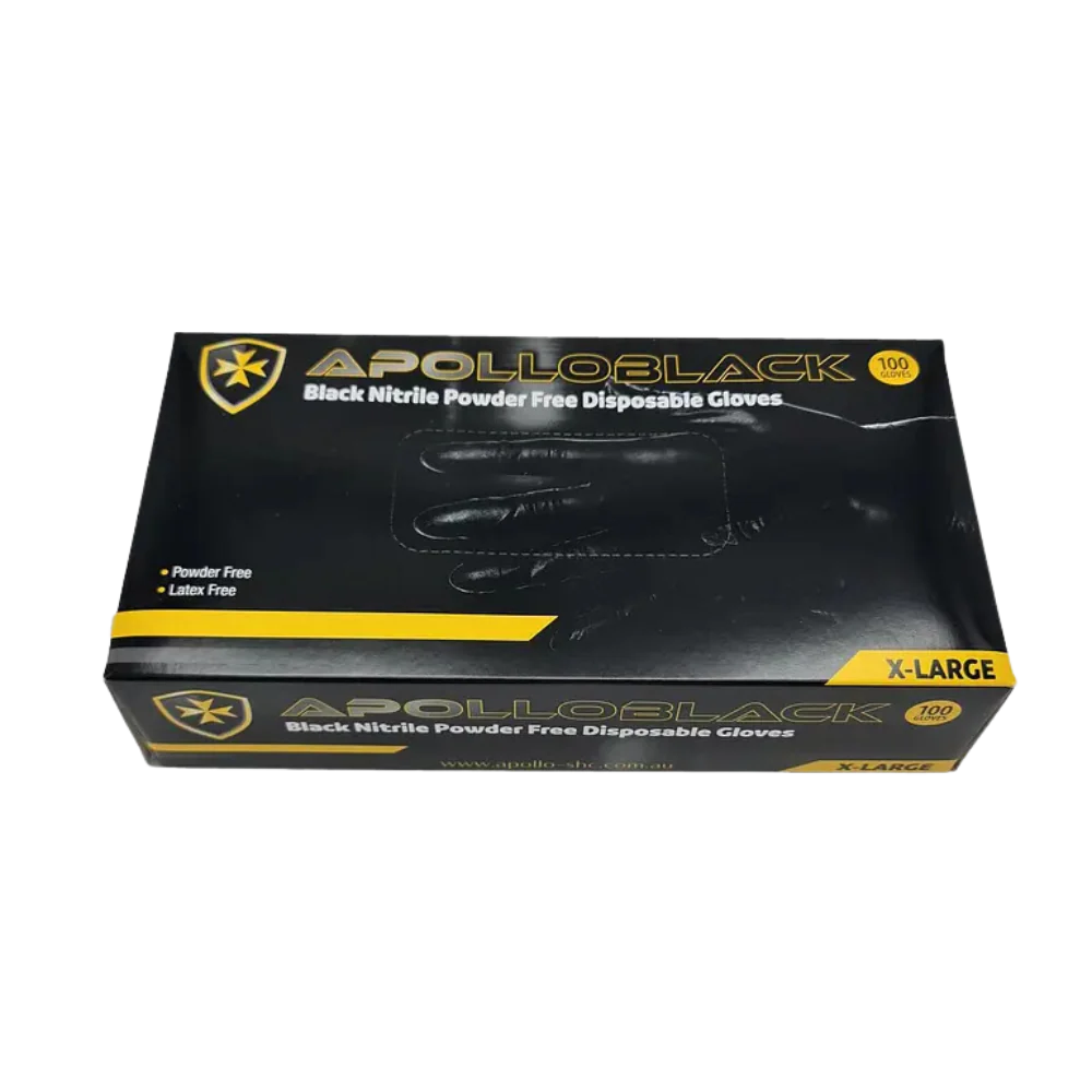 Apollo Black Nitrile Gloves X Large 100 Gloves