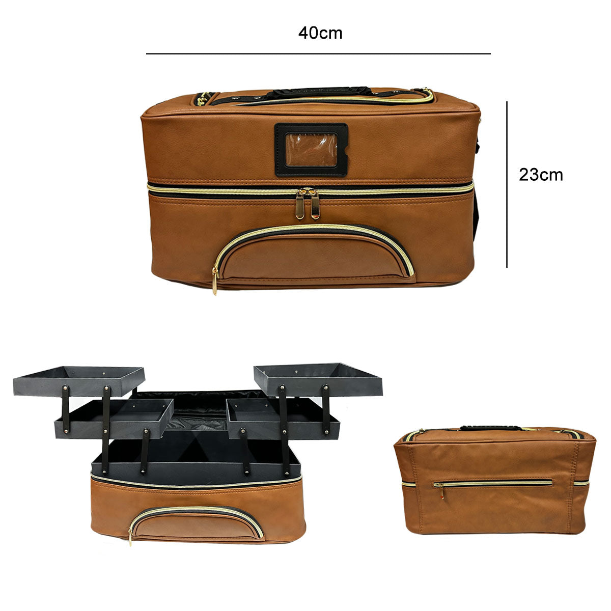 Large Tan Colour Hairdressing Leather Bag With Built In Fold Out Compartments