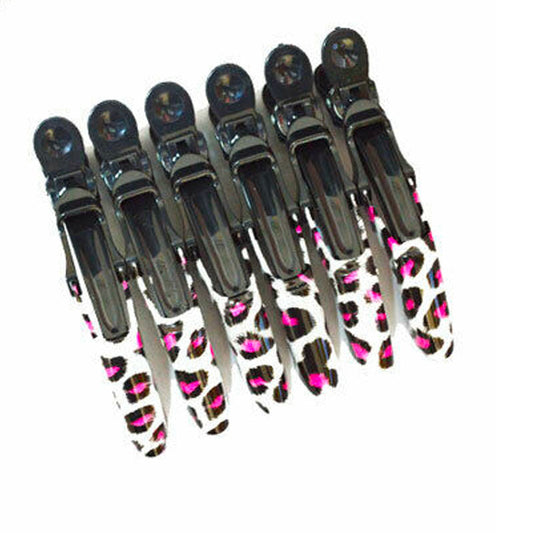 Crocodile Hair Clips Heavy Duty Printed 6Pcs - Pink Cheetah