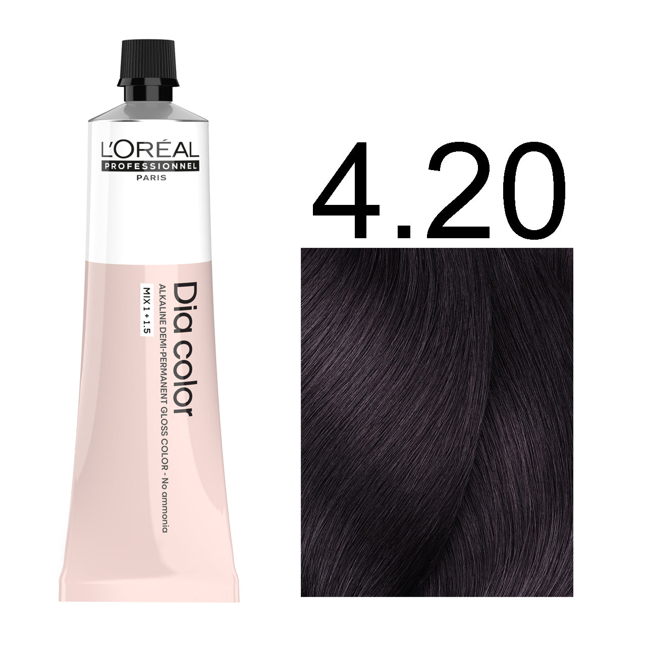 L'Oréal Professionnel Dia Color professional hair dye in shade 4.20 Extra Burgundy Brown, 60ML tube, ammonia-free permanent color for rich wine-toned brown results"