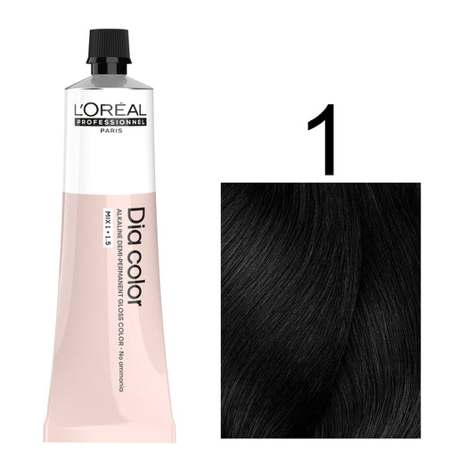 L'Oréal Professionnel Dia Color professional hair dye in shade 1 Black, 60ML tube, ammonia-free permanent color for rich intense black results