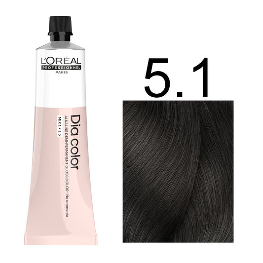 L'Oréal Professionnel Dia Color 5.1 Light Ash Brown 60ML - Professional ammonia-free permanent hair color for neutral light brown results