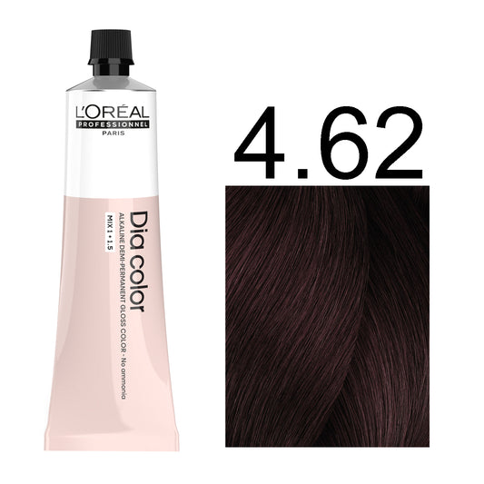 L'Oréal Professionnel Dia Color professional hair dye in shade 4.62 Red Iridescent Brown, 60ML tube, ammonia-free permanent color for shimmering red-brown results
