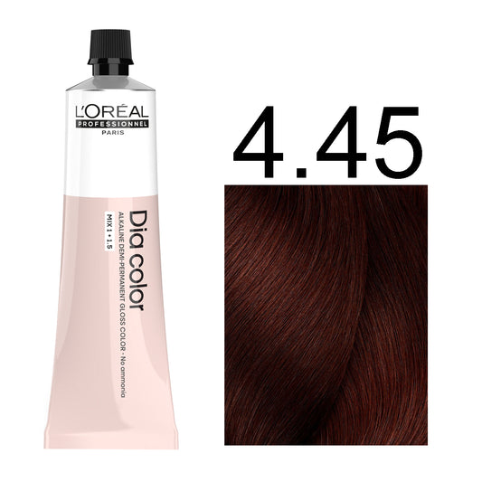L'Oréal Professionnel Dia Color professional hair dye in shade 4.45 Copper Mahogany Brown, 60ML tube, ammonia-free permanent color for rich auburn-toned brown results