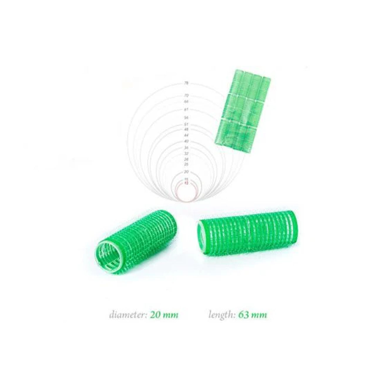 Green Velcro Rollers 20-63mm 12Pk