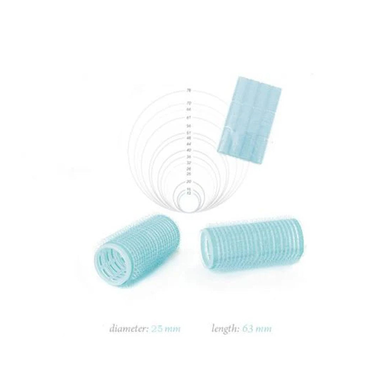 Light Blue Velcro Rollers 28-63mm 12pk