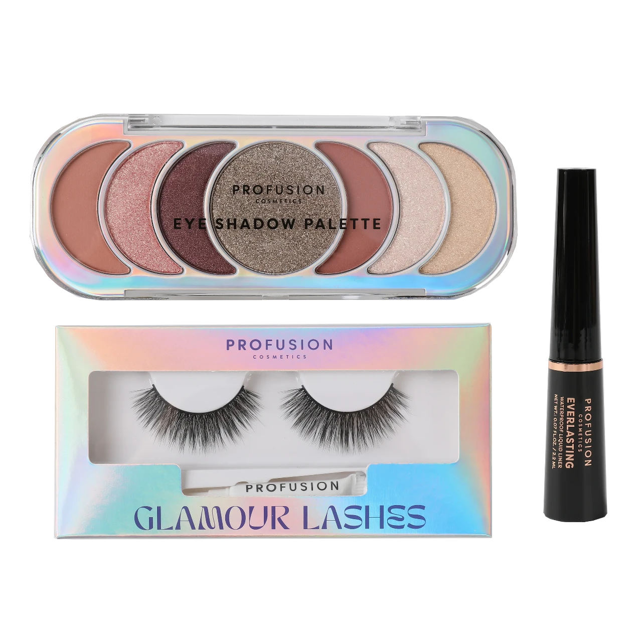 Opened Profusion Glamour Eyes Eye Set displaying all included eye makeup products.