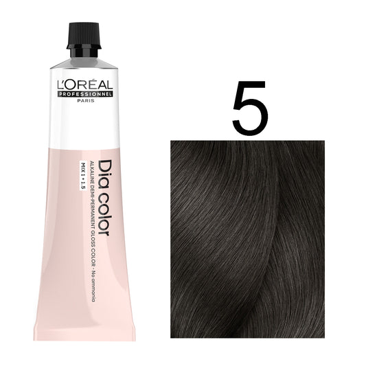 L'Oréal Professionnel Dia Color professional hair dye in shade 5 Light Brown, 60ML tube, ammonia-free permanent color for natural light brown results